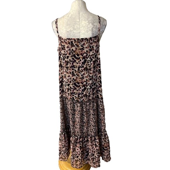 Lipsy London Slip Maxi Dress 14 Brown Black Pink Tiered Cottage Relaxed NWT NEW - Picture 3 of 6